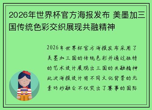 2026年世界杯官方海报发布 美墨加三国传统色彩交织展现共融精神 2026年世界杯官方海报发布 美墨加三国传统色彩交织展现共融精神